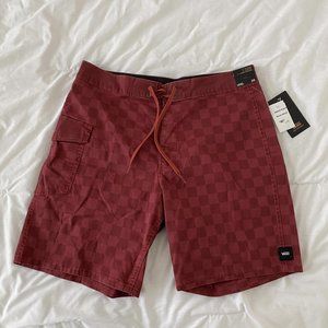 NWT Vans Men's Check Stretch Cotton Swim Trunks Size 30 in Burned Red MSRP $55